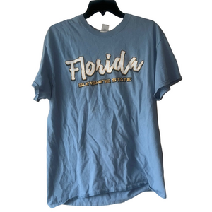 Gildan Blue Short Sleeve Tee Florida the sunshine state graphic cotton ubisex